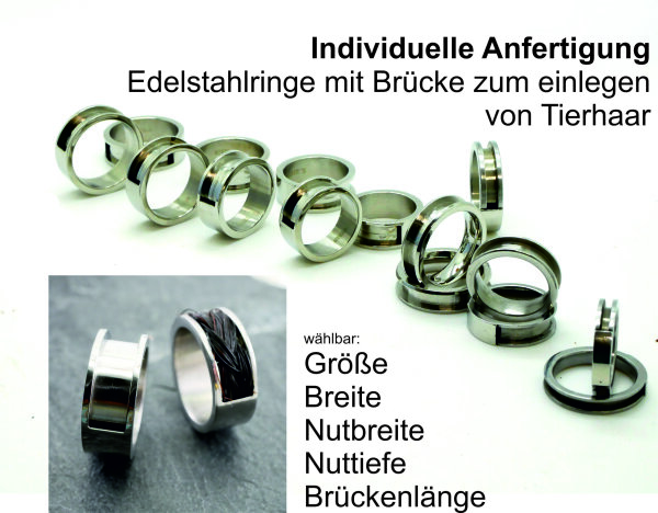 Edelstahl-Ring mit Nut und  Brücke zum Einlegen von Pferdehaar, individuelle Anfertigung