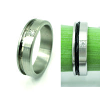 Edelstahl Ring mit Diamant für Pferdehaar mit Nut und Brücke