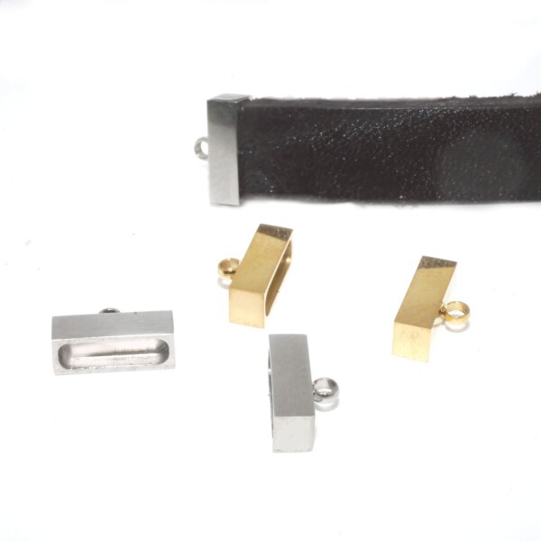 rechteckige Endkappe,  Edelstahl , natur,golden , innen 7x2.5mm, Gravuroption (K34/B8)