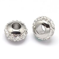 Strass-Großlochperle  6x10mm, innen: 4mm Edelstahl, Modulperle, Modulring (S1/A)