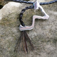 Pferdekopf Anhänger oder Brosche aus Edelstahl mit echtem Pferdehaar zum Einflechten inkl. Kette