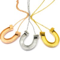 Hufeisen, Anhänger Edelstahl, mit Kette, zum Einlegen von Pferdehaar