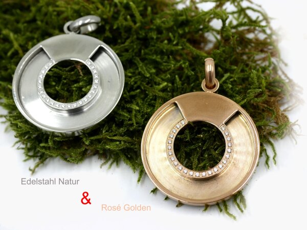 Anhänger mit Zirkonia, flache Scheibe, für das Einlegen von Pferdehaarschmuck,