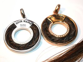 Anhänger mit Zirkonia, flache Scheibe, für das Einlegen von Pferdehaarschmuck,