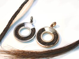 Anhänger mit Zirkonia, flache Scheibe, für das Einlegen von Pferdehaarschmuck,