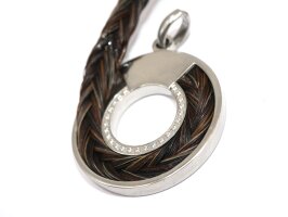 Anhänger mit Zirkonia, flache Scheibe, für das Einlegen von Pferdehaarschmuck,