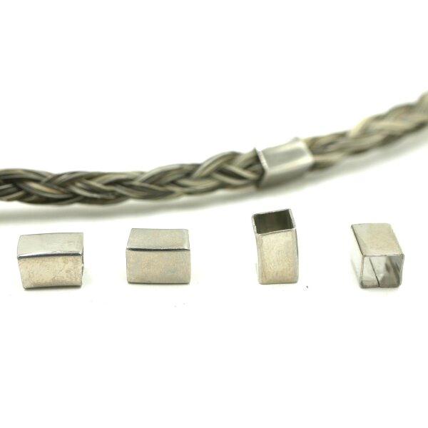 eckige 9mm, Hülse Edelstahl innen: 5x5mm, für Pferdehaar und Lederarmbänder (K/2-B7)