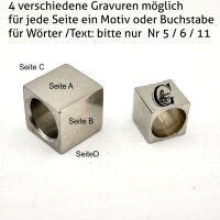 Würfel,  Kubus, Perle Edelstahl, 8mm + 6mm Großlochperle (K/7-c1)