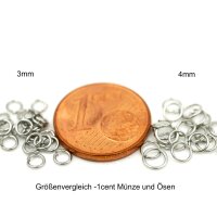 20 feine, dünne Ösen, offen,  3 und 4mm...