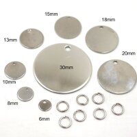 Runde Gravurplatte, Tag,  6-30mm Edelstahl  mit...