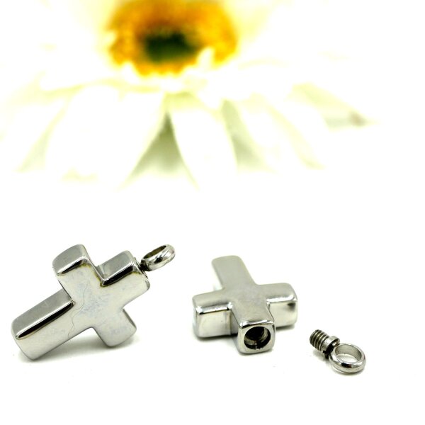 Kreuz Asche-Anhänger mit Gravur, Mini Urne & Andenken-Schmuck (K37/A1)