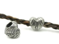Flügel Herz, Antik Look Großlochperle, Edelstahl Modulperle, 4,5mm (S1/A)