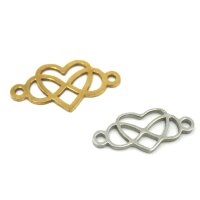 Infinity Schleife, mit Herz,  Edelstahl natur & golden  (S1/D)
