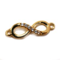 Zierliche Infinity Schleife,golden, mit Zirkonia, Messing zum Annähen oder als Verbinder(S1/D)