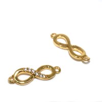 Zierliche Infinity Schleife,golden, mit Zirkonia, Messing zum Annähen oder als Verbinder(S1/D)