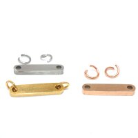 längliche polierte Gravurplatte Edelstahl mit 2 Löchern, Zwischenteil, Golden oder rosé (S1/E)