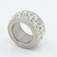 Großlochperle Scheibe 6x12mm mit Strass, Edelstahl Modulperle, innen: 8,5mm (S1/A)