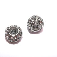 Zwischenteil, Perle, 10x8mm, Edelstahl Antik Look mit Strass, innen: 2,8mm (S1/A)