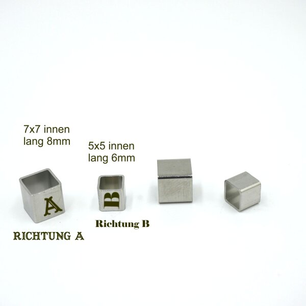 eckige Edelstahlhülse 8x8 oder 6x6mm  gravurfähig  (K 21 /C1