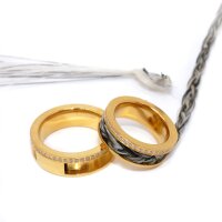goldener Zirkonia Ring mit Nut, Edelstahl, für Pferdehaar in 9 Größen (K11/B6-8)-