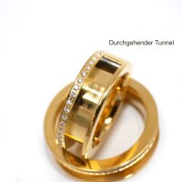 goldener Zirkonia Ring mit Nut, Edelstahl, für Pferdehaar in 9 Größen (K11/B6-8)-
