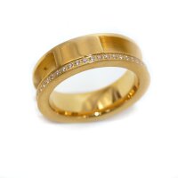 goldener Zirkonia Ring mit Nut, Edelstahl, für Pferdehaar in 9 Größen (K11/B6-8)-