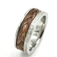 goldener Zirkonia Ring mit Nut, Edelstahl, für Pferdehaar in 9 Größen (K11/B6-8)-