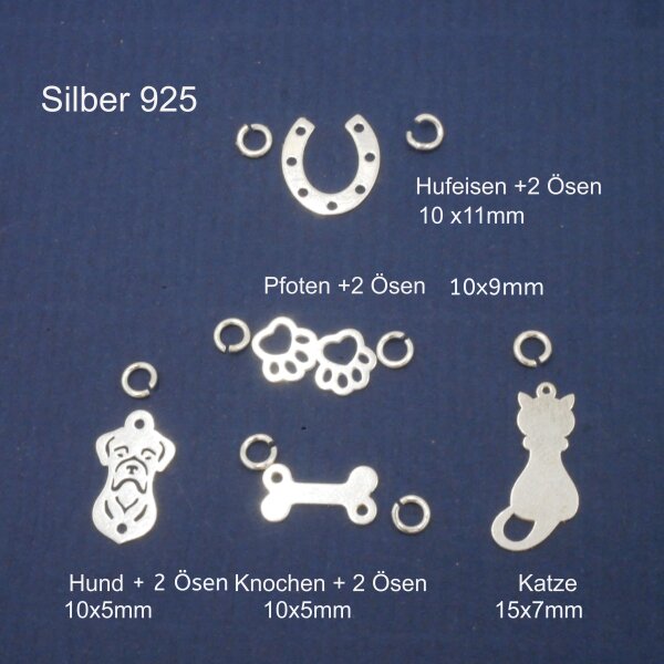 Hund, Katze, Hufeisen und Co, 925 Silber,Tierische Miniatur Anhänger oder Zwischenteile
