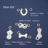 Hund, Katze, Hufeisen und Co, 925 Silber,Tierische Miniatur Anhänger oder Zwischenteile