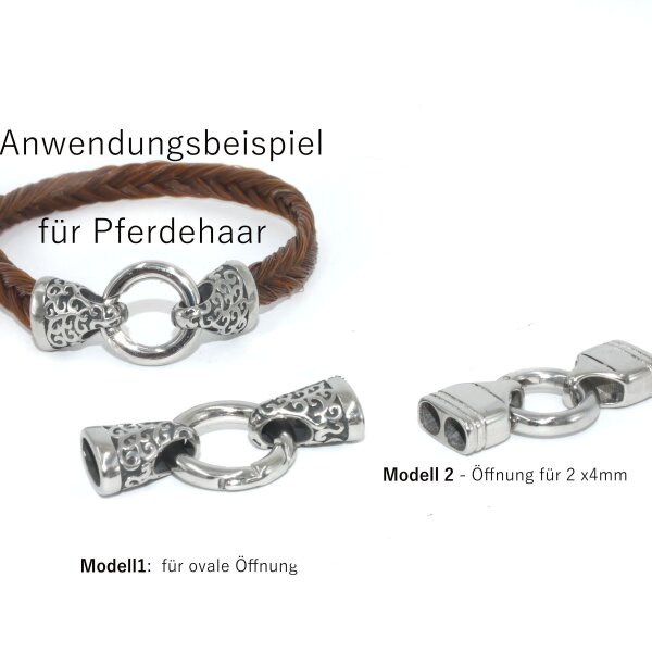 Set - Ringverschluss mit 2 Endkappen, Edelstahl, wahlweise 2 Größen und 2 Variationen  (K9/D8-7)