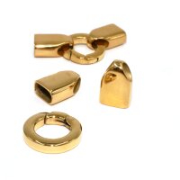 Set - Ringverschluss inkl. Endkappen, Edelstahl, golden, elegant, runder Verschluss