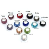 Strass Rondell  wählbar 13 Farben, Großlochperle, Edelstahl Modulperle, innen: 5mm (K5 )