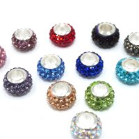 Strass Rondell  wählbar 13 Farben, Großlochperle, Edelstahl Modulperle, innen: 5mm (K5 )