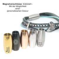 Olive Magnet Verschluss Edelstahl, Innen: 6mm,  5 Variationen mit Gravuroption, keine Trennlinie  (K34/