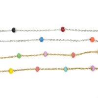 feine Edelstahl Kette mit farbigen Email Kugeln, 50 cm,...