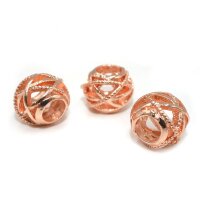 runde  Großlochperle,10mm  Metall, Wickeldesign  Rosegolden , innen:5mm, (K24/B1)