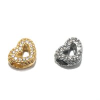Herz in geflochtener Bordüre mit Zirkonia, Großloch Perle, i: 5mm,Modulperle, Edelstahl- (K34/D2)