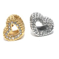 Herz in geflochtener Bordüre mit Zirkonia, Großloch Perle, i: 5mm,Modulperle, Edelstahl- (K34/D2)