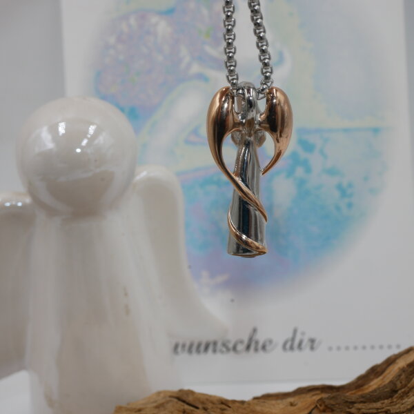 Ein Engel umgibt dich mit schützenden Flügeln, Ascheanhänger Urne mit Kette, med Edelstahl (37/A8)