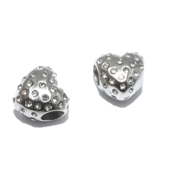 Herz mit Zirkonia, Großloch Perle, i: 4,5 mm, Edelstahl (S1/A)