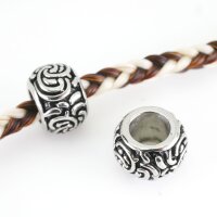 XXL Großlochperle mit Ornament, Solid Edelstahl, 8mm (K/7-B3)